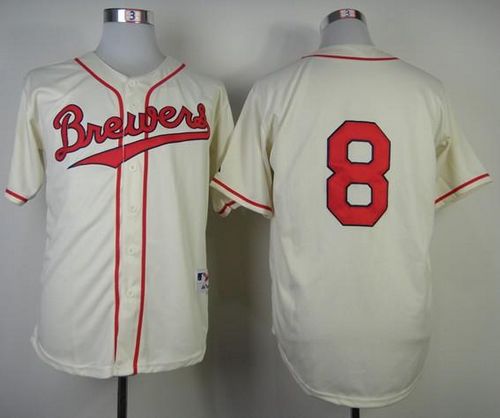 Brewers #8 Ryan Braun Cream 1948 Turn Back The Clock Stitched MLB Jersey - Click Image to Close